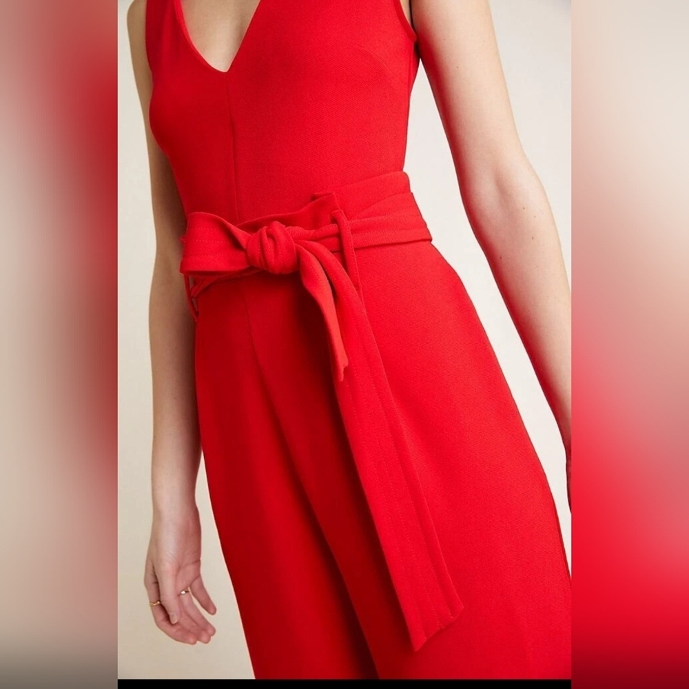 Chic Red V-Neck Jumpsuit - Picture 2 of 11